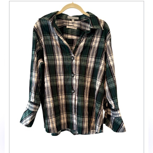 Pendleton Tops - Pendleton Petite Plaid Button Down Crinkle Coastal Nautical Women’s Top 14P